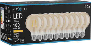 Mexen Vintis 10x żarówka filament LED E27, G80, 2W, Ciepła - 2200K, 180 lm, amber - L155-E27-0222-50x10