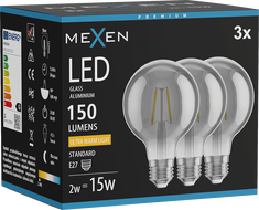 Mexen Vintis 3x żarówka filament LED E27, G80, 2W, Ciepła - 2200K, 150 lm, smoke - L155-E27-0222-70x03