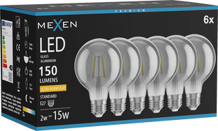 Mexen Vintis 6x żarówka filament LED E27, G80, 2W, Ciepła - 2200K, 150 lm, smoke - L155-E27-0222-70x06
