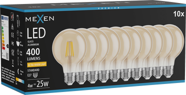 Mexen Vintis 10x żarówka filament LED E27, G80, 4W, Ciepła - 2200K, 400 lm, amber - L155-E27-0422-50x10