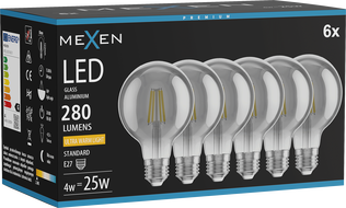 Mexen Vintis 6x żarówka filament LED E27, G80, 4W, Ciepła - 2200K, 280 lm, smoke - L155-E27-0422-70x06