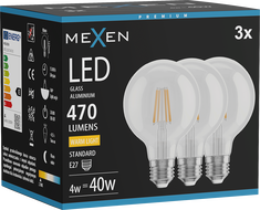 Mexen Vintis 3x żarówka filament LED E27, G80, 4W, Ciepła - 2700K, 470 lm, clear - L155-E27-0427-00x03