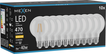 Mexen Vintis 10x żarówka filament LED E27, G80, 4W, Ciepła - 2700K, 470 lm, clear - L155-E27-0427-00x10