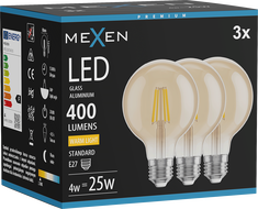 Mexen Vintis 3x żarówka filament LED E27, G80, 4W, Ciepła - 2700K, 400 lm, amber - L155-E27-0427-50x03
