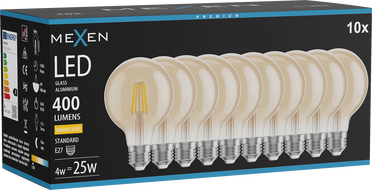 Mexen Vintis 10x żarówka filament LED E27, G80, 4W, Ciepła - 2700K, 400 lm, amber - L155-E27-0427-50x10