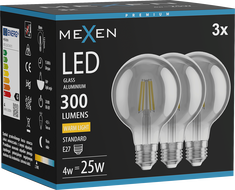 Mexen Vintis 3x żarówka filament LED E27, G80, 4W, Ciepła - 2700K, 300 lm, smoke - L155-E27-0427-70x03