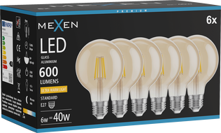 Mexen Vintis 6x żarówka filament LED E27, G80, 6W, Ciepła - 2200K, 600 lm, amber - L155-E27-0622-50x06