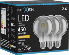 Mexen Vintis 3x żarówka filament LED E27, G80, 6W, Ciepła - 2200K, 450 lm, smoke - L155-E27-0622-70x03