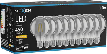 Mexen Vintis 10x żarówka filament LED E27, G80, 6W, Ciepła - 2200K, 450 lm, smoke - L155-E27-0622-70x10