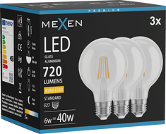 Mexen Vintis 3x żarówka filament LED E27, G80, 6W, Ciepła - 2700K, 720 lm, clear - L155-E27-0627-00x03