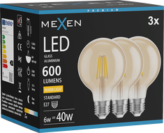 Mexen Vintis 3x żarówka filament LED E27, G80, 6W, Ciepła - 2700K, 400 lm, amber - L155-E27-0627-50x03