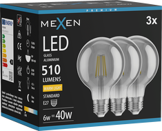 Mexen Vintis 3x żarówka filament LED E27, G80, 6W, Ciepła - 2700K, 510 lm, smoke - L155-E27-0627-70x03