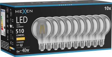 Mexen Vintis 10x żarówka filament LED E27, G80, 6W, Ciepła - 2700K, 510 lm, smoke - L155-E27-0627-70x10