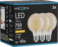 Mexen Vintis 3x żarówka filament LED E27, G80, 8W, Ciepła - 2200K, 750 lm, amber - L155-E27-0822-50x03