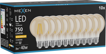 Mexen Vintis 10x żarówka filament LED E27, G80, 8W, Ciepła - 2200K, 750 lm, amber - L155-E27-0822-50x10