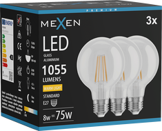 Mexen Vintis 3x żarówka filament LED E27, G80, 8W, Ciepła - 2700K, 1055 lm, clear - L155-E27-0827-00x03