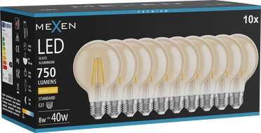 Mexen Vintis 10x żarówka filament LED E27, G80, 8W, Ciepła - 2700K, 750 lm, amber - L155-E27-0827-50x10