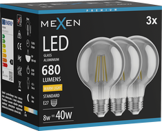 Mexen Vintis 3x żarówka filament LED E27, G80, 8W, Ciepła - 2700K, 680 lm, smoke - L155-E27-0827-70x03