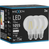 Mexen Vintis 3x żarówka filament LED E27, G80, 8W, Neutralna - 4000K, 1055 lm, clear - L155-E27-0840-00x03