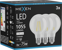 Mexen Vintis 3x żarówka filament LED E27, G80, 8W, Neutralna - 4000K, 1055 lm, clear - L155-E27-0840-00x03