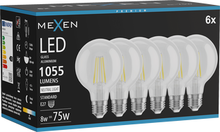 Mexen Vintis 6x żarówka filament LED E27, G80, 8W, Neutralna - 4000K, 1055 lm, clear - L155-E27-0840-00x06