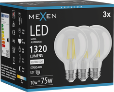 Mexen Vintis 3x żarówka filament LED E27, G80, 10W, Neutralna - 4000K, 1320 lm, clear - L155-E27-1040-00x03