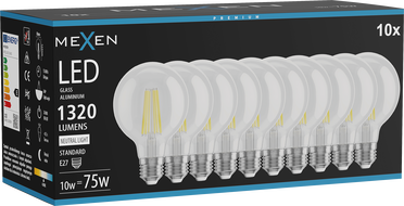 Mexen Vintis 10x żarówka filament LED E27, G80, 10W, Neutralna - 4000K, 1320 lm, clear - L155-E27-1040-00x10