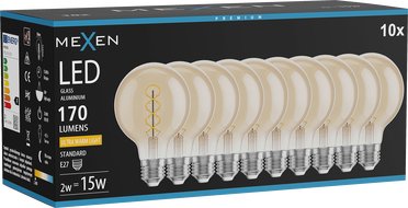 Mexen Vintis 10x żarówka filament spirala LED E27, G80, 2W, Ciepła - 2200K, 170 lm, amber - L165-E27-0222-50x10
