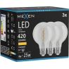 Mexen Vintis 3x żarówka filament spirala LED E27, G80, 4W, Ciepła - 2700K, 420 lm, clear - L165-E27-0427-00x03