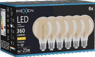 Mexen Vintis 6x żarówka filament spirala LED E27, G80, 4W, Ciepła - 2700K, 360 lm, amber - L165-E27-0427-50x06
