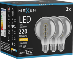 Mexen Vintis 3x żarówka filament spirala LED E27, G80, 4W, Ciepła - 2700K, 220 lm, smoke - L165-E27-0427-70x03