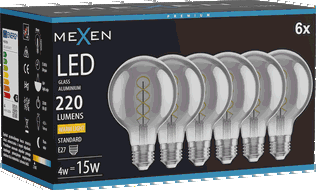 Mexen Vintis 6x żarówka filament spirala LED E27, G80, 4W, Ciepła - 2700K, 220 lm, smoke - L165-E27-0427-70x06