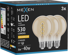 Mexen Vintis 3x żarówka filament spirala LED E27, G80, 6W, Ciepła - 2200K, 530 lm, amber - L165-E27-0622-50x03
