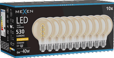 Mexen Vintis 10x żarówka filament spirala LED E27, G80, 6W, Ciepła - 2200K, 530 lm, amber - L165-E27-0622-50x10