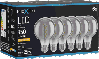 Mexen Vintis 6x żarówka filament spirala LED E27, G80, 6W, Ciepła - 2200K, 350 lm, smoke - L165-E27-0622-70x06