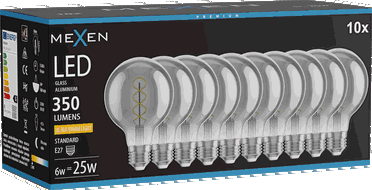 Mexen Vintis 10x żarówka filament spirala LED E27, G80, 6W, Ciepła - 2200K, 350 lm, smoke - L165-E27-0622-70x10