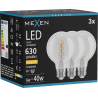 Mexen Vintis 3x żarówka filament spirala LED E27, G80, 6W, Ciepła - 2700K, 630 lm, clear - L165-E27-0627-00x03
