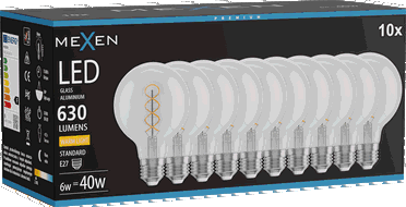 Mexen Vintis 10x żarówka filament spirala LED E27, G80, 6W, Ciepła - 2700K, 630 lm, clear - L165-E27-0627-00x10