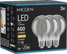 Mexen Vintis 3x żarówka filament spirala LED E27, G80, 6W, Ciepła - 2700K, 400 lm, smoke - L165-E27-0627-70x03