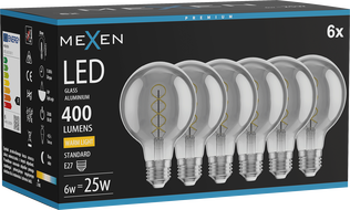 Mexen Vintis 6x żarówka filament spirala LED E27, G80, 6W, Ciepła - 2700K, 400 lm, smoke - L165-E27-0627-70x06