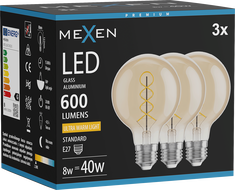 Mexen Vintis 3x żarówka filament spirala LED E27, G80, 8W, Ciepła - 2200K, 600 lm, amber - L165-E27-0822-50x03
