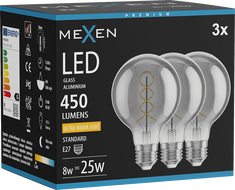 Mexen Vintis 3x żarówka filament spirala LED E27, G80, 8W, Ciepła - 2200K, 450 lm, smoke - L165-E27-0822-70x03