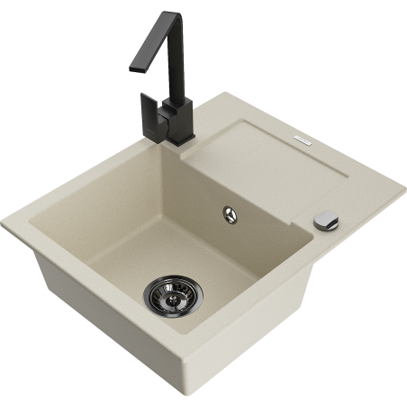 Mexen Enzo zlewozmywak granitowy 1-komorowy z ociekaczem i baterią kuchenną Rita, beżowy - 6506-69-670300-70
