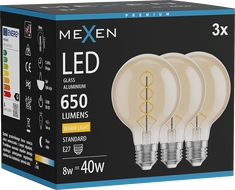 Mexen Vintis 3x żarówka filament spirala LED E27, G80, 8W, Ciepła - 2700K, 650 lm, amber - L165-E27-0827-50x03