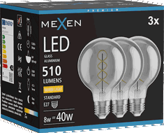 Mexen Vintis 3x żarówka filament spirala LED E27, G80, 8W, Ciepła - 2700K, 510 lm, smoke - L165-E27-0827-70x03