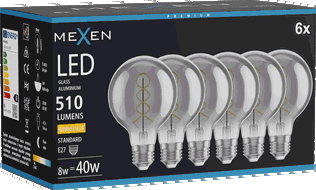 Mexen Vintis 6x żarówka filament spirala LED E27, G80, 8W, Ciepła - 2700K, 510 lm, smoke - L165-E27-0827-70x06