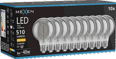 Mexen Vintis 10x żarówka filament spirala LED E27, G80, 8W, Ciepła - 2700K, 510 lm, smoke - L165-E27-0827-70x10