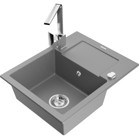 Mexen Enzo zlewozmywak granitowy 1-komorowy z ociekaczem i baterią kuchenną Rita, szary - 6506-71-670300-00
