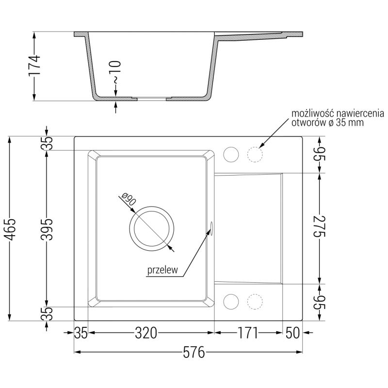 Mexen Enzo zlewozmywak granitowy 1-komorowy z ociekaczem i baterią kuchenną Rita, czarny/złoty metalik - 6506-75-670300-70-B