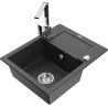 Mexen Enzo zlewozmywak granitowy 1-komorowy z ociekaczem i baterią kuchenną Rita, czarny nakrapiany - 6506-76-670300-00